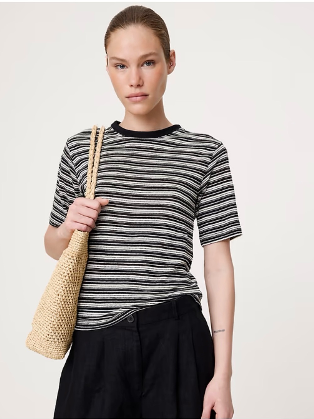Banana Republic Black & off white Striped Shirt Women's Size M 100% linen